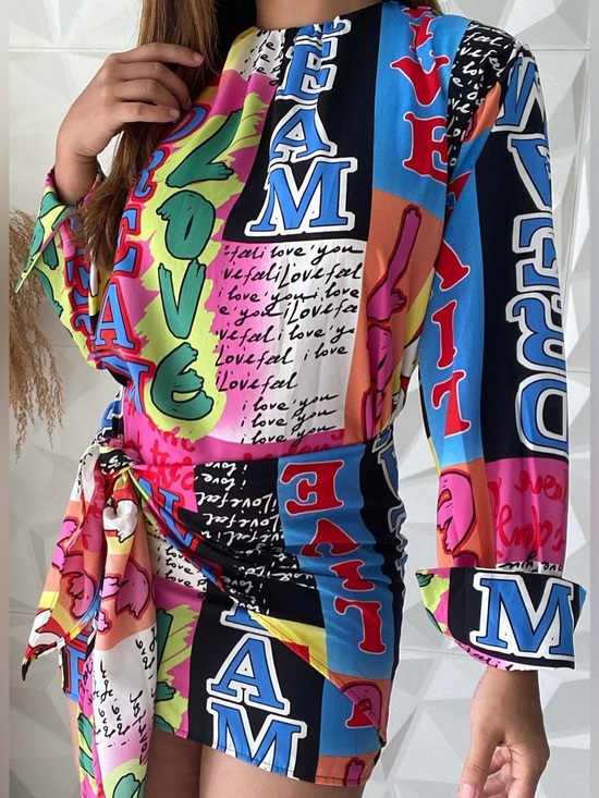 WinWin Dresses & Skirts - Bold 'DREAM LOVE' Graphic Tie-Front Dress